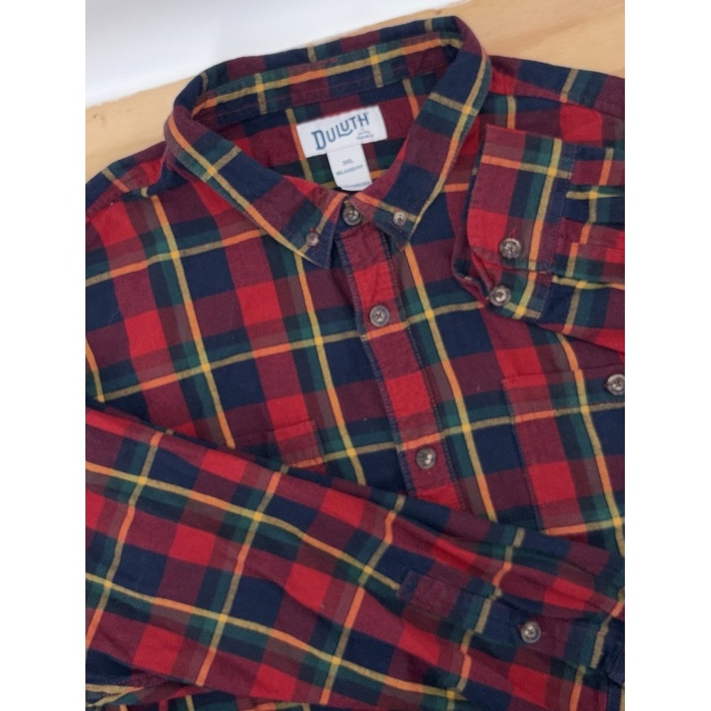 Duluth Free Swingin Flannel Untucked‎ Button Up Red Green Plaid Mens 3XL